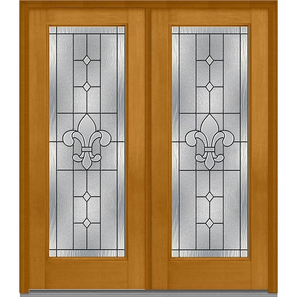 MMI Door 64 in. x 80 in. Carrollton Right-Hand Inswing Full Lite Decorative Stained Fiberglass Mahogany Prehung Front Door