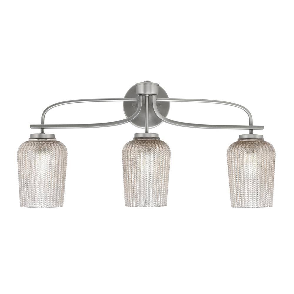 Olympia 26.25 in. 3-Light Graphite Vanity Light Silver Textured Glass Shade