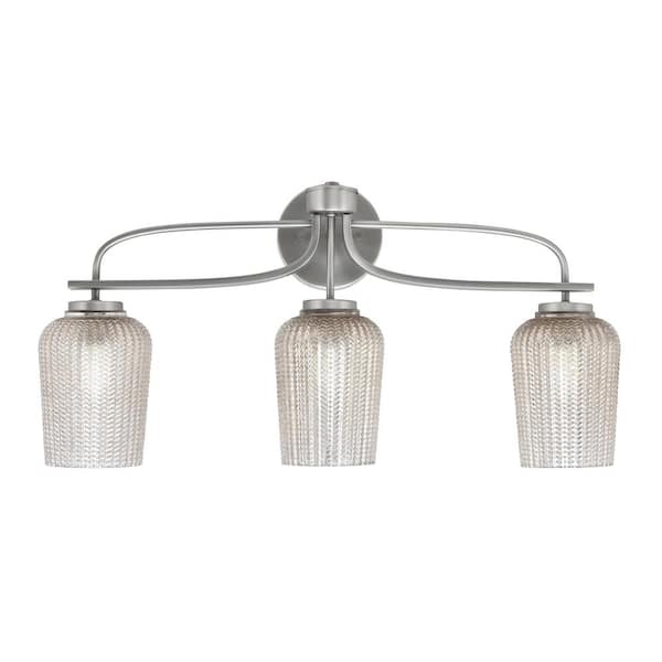 Unbranded Olympia 26.25 in. 3-Light Graphite Vanity Light Silver Textured Glass Shade
