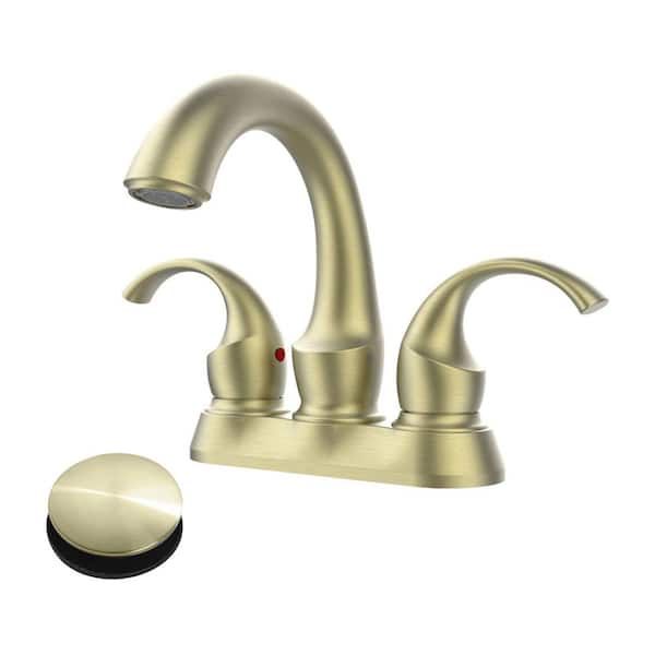 cobbe Rotatable 4 in. Centerset Double Handle Bathroom Faucet with Drain Kit Included in Brushed Gold