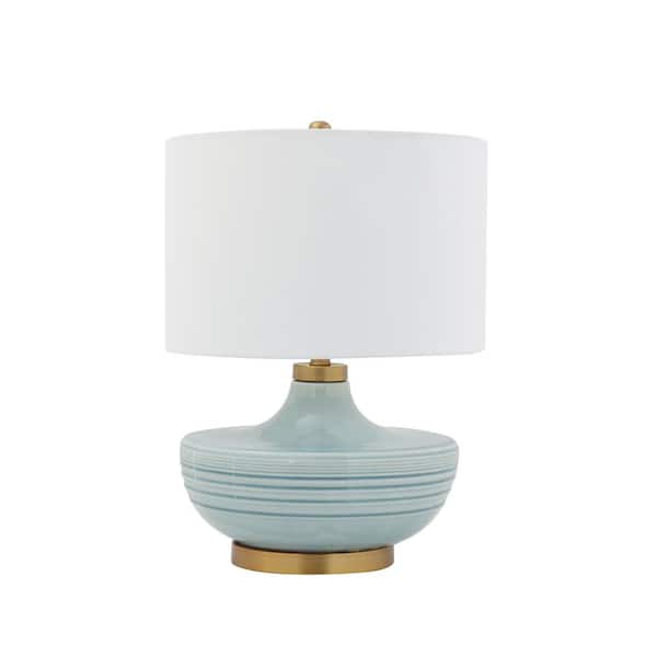 Storied Home 23.5 in. Aqua Green Table Lamp with Linen Shade