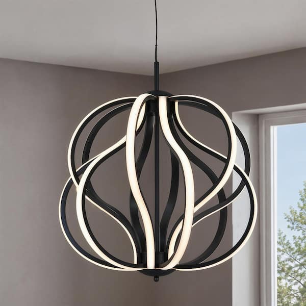 Meridian 30-Watt 1-Light Modern Black Integrated LED Hanging Pendant Light Fixture for Dining Room or Kitchen