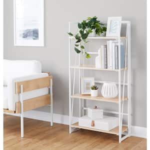Dakota 23.75 in. Wide Natural Wood and White Metal 4-Shelf Bookcase