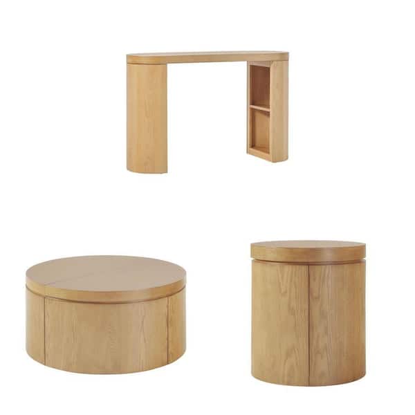 Maya White Oak Modern Console, Coffee, and End Table Set