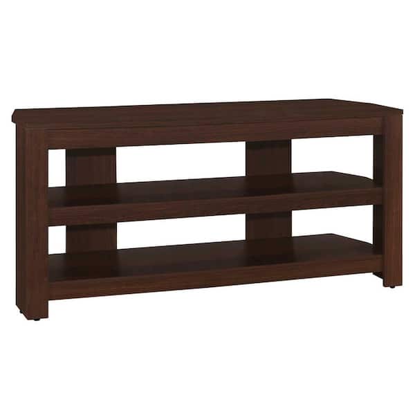 HomeRoots Jasmine 16 in. Cherry Particle Board Corner TV Stand Fits TVs Up to 43 in. with Corner Unit