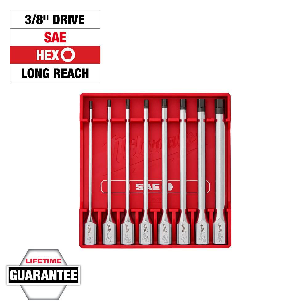 8pc 3/8" Drive Long Hex Bit Socket Set-SAE