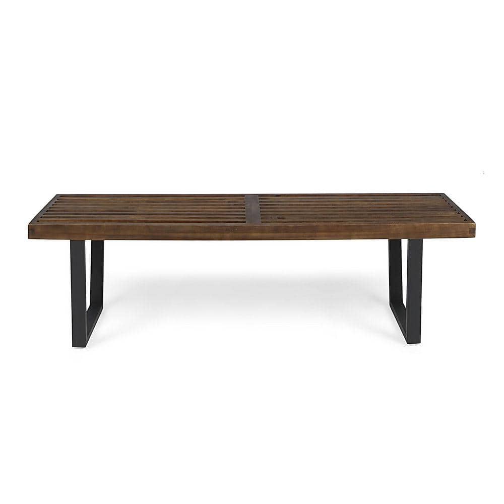 61.75 in. Brown Wood Outdoor Bench with Black Metal Legs