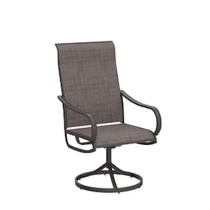 Brown Metal Textilene Fabric Patio Outdoor Swivel Dining Chairs Patio Furniture Gentle Rocker Chair with Back Set of 2