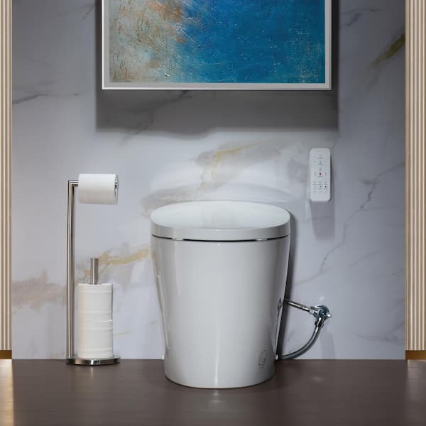 WOODBRIDGE Elongated Bidet Toilet 1.28 GPF in White with Auto Open,Auto Close,Auto Flush and Foot Sensor Operation