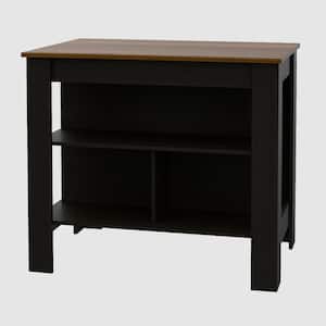 Lindon Kitchen Island in Black with Maple Top