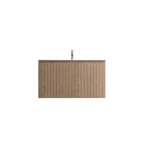 Dyconn VSE 36in. W x 19.75in. D x 20in. H Single Sink Wall Mount Bath Vanity in Brown in White Resin Top