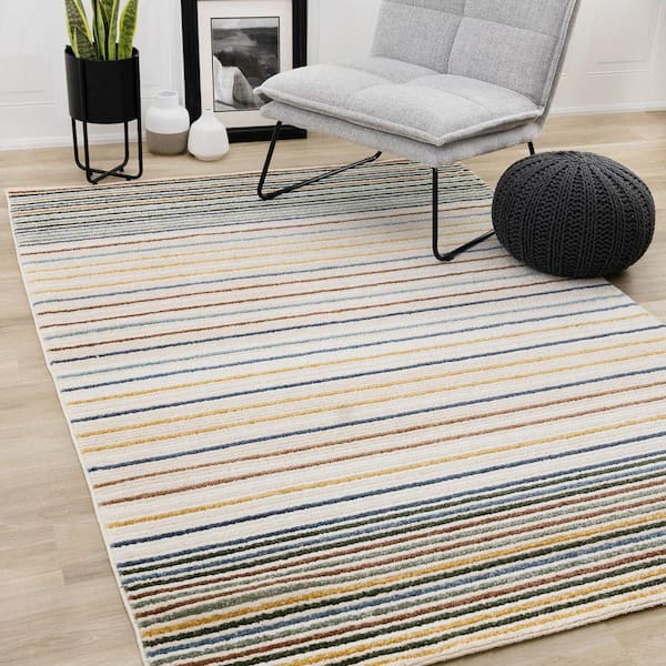 Solvyn Collections 5 ft. x 8 ft. Beige Stripes Indoor Area Rug