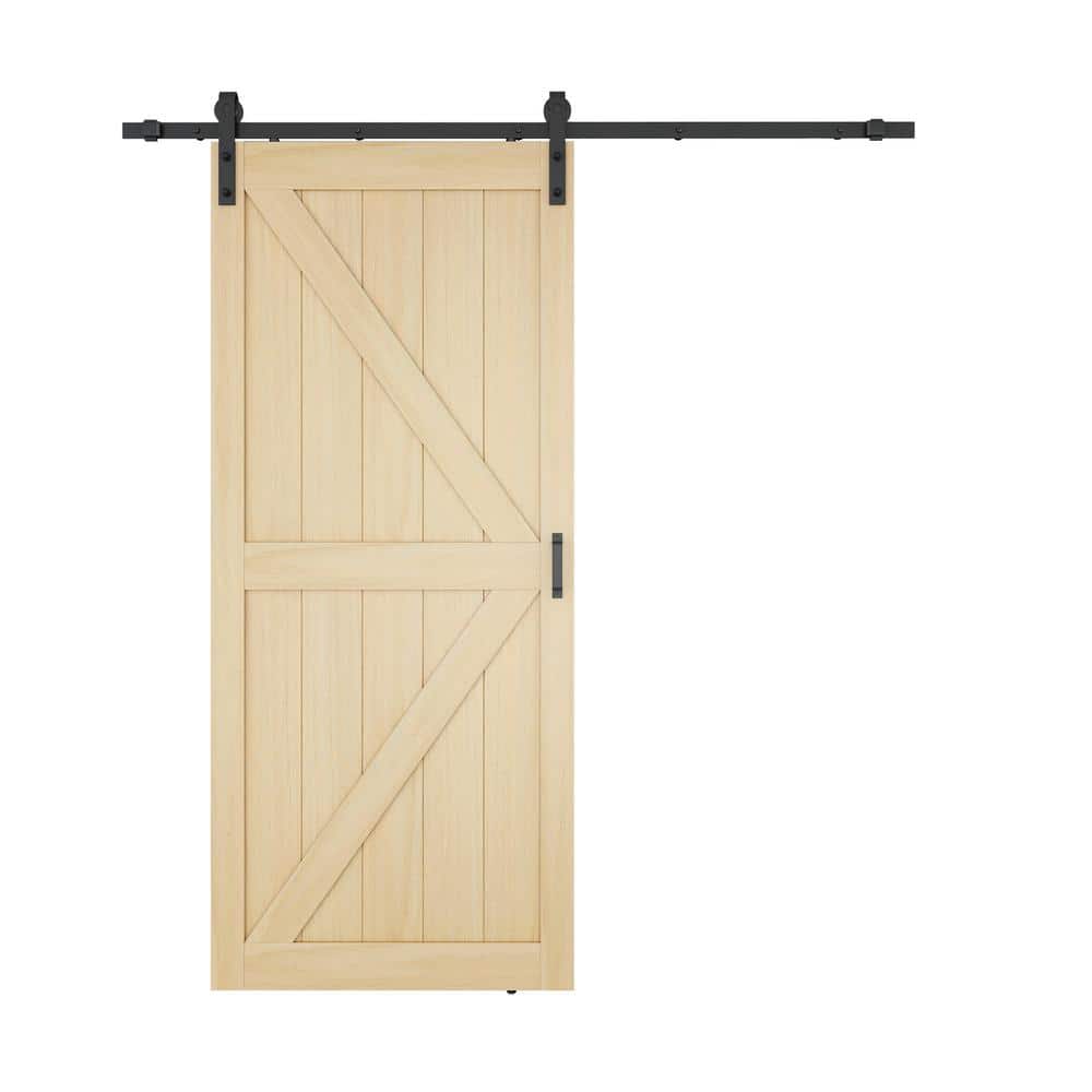 36 in. x 84 in. K Pattern Natural Solid Core MDF Sliding Barn Door with Har