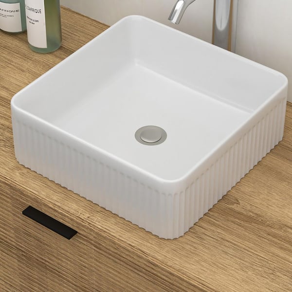 15.69 in. Vessel Square Bathroom Sink in White Ceramic