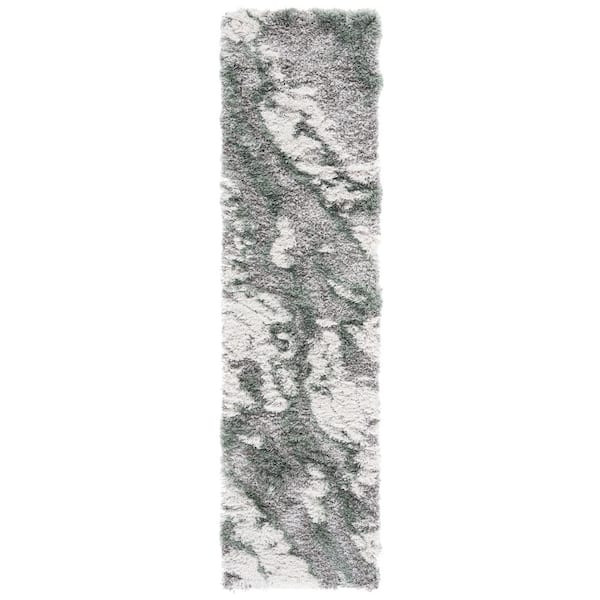 Horizon Shag 2 ft. x 21 ft. Gray/Green Abstract Marble Runner Rug