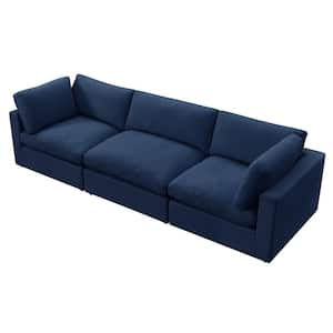 Yaritza 36 in. Wide Flared Arm Upholstered Linen Rectangle 3-Seat Sofa in Navy