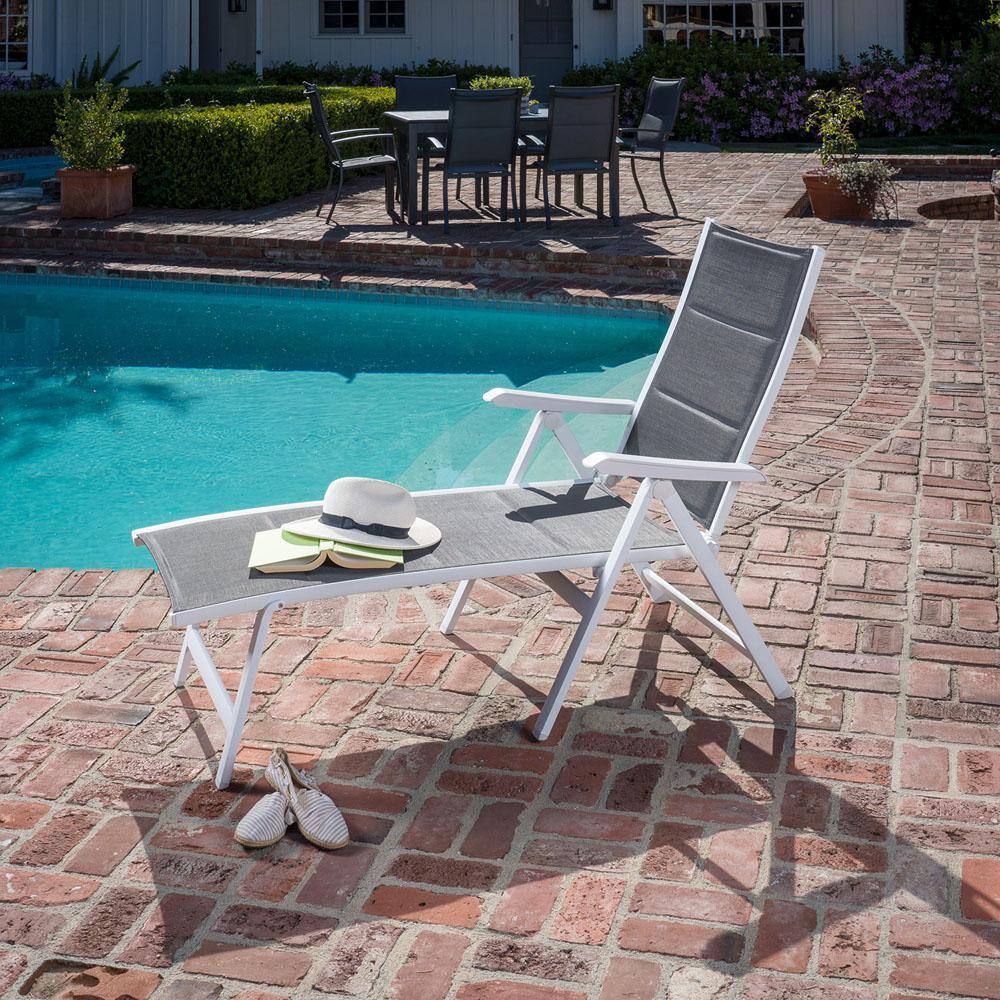 Regis Gray and White Aluminum Sling Folding Chaise Lounger