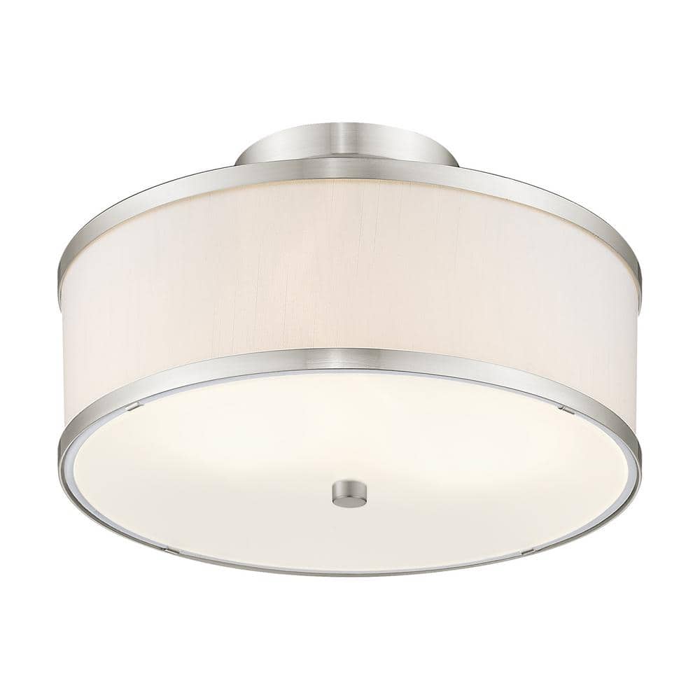 Brushed Nickel Drum Shade Semi Flush Mount Ceiling Light