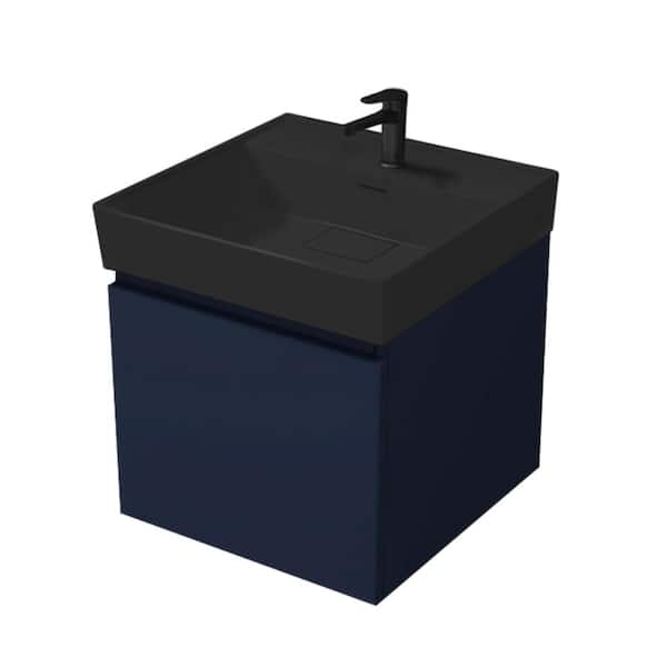 Nameeks Sharp 18.9 in. W x 18.8 in. D x 22.9 in. H Modern Bathroom Vanity in Night Blue with Matte Black Ceramic Top