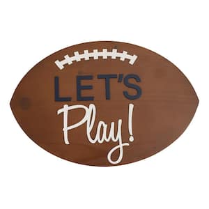 Brown and White Football Shaped Let's Play Wood Wall Decor