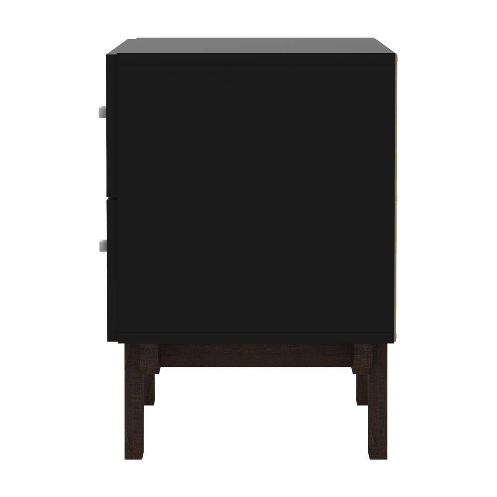 Kincaid Matte Black Wood 2-Drawer Nightstand with Walnut Legs