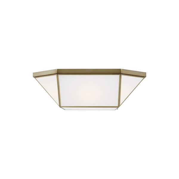 Generation Lighting Morrison 20 in. 4-Light Satin Brass Flush Mount with White Glass Panel