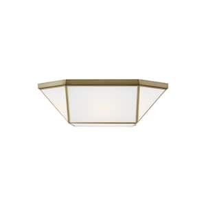 Morrison 20 in. 4-Light Satin Brass Flush Mount with White Glass Panel