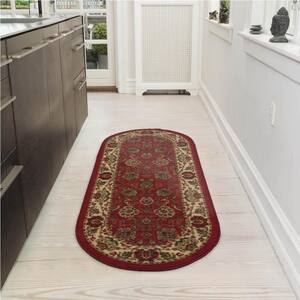 Ottohome Collection Non-Slip Rubberback Oriental Design 2x5 Indoor Oval Runner Rug, 1 ft. 8 in. x 4 ft. 11 in., Dark Red