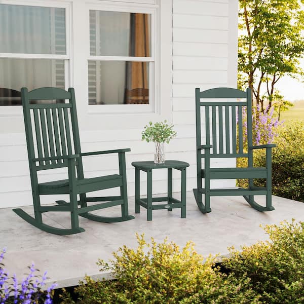 POLYWOOD Grant Park Dark Green 3-Piece Plastic Outdoor Rocking Chair Set