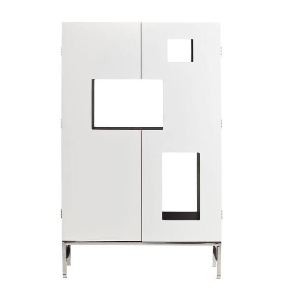 Southern Enterprises Black and White Finish with Stainless Steel Legs Bar Cabinet