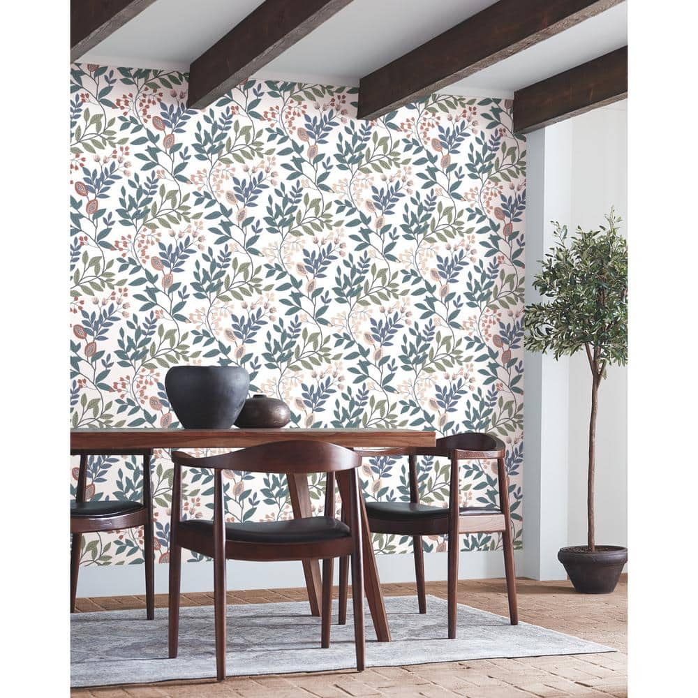 Eden Retreat White Pink Teal Floral Double Roll Wallpaper