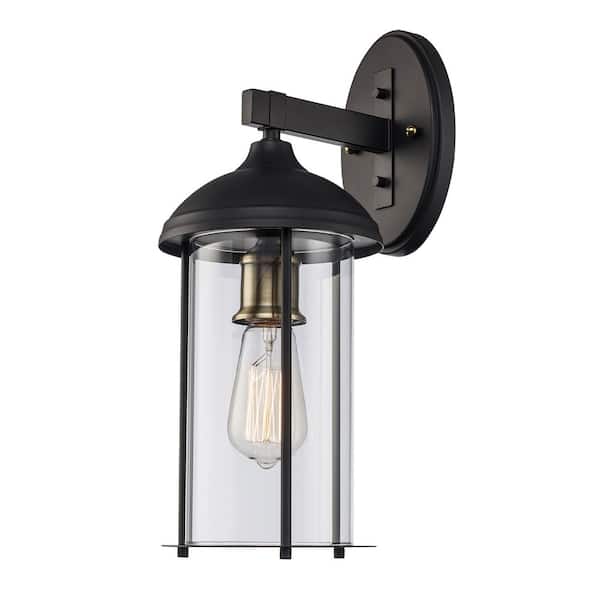 Bel Air Lighting Blues 16.5 in. 1-Light Oil Rubbed Bronze and Antique Gold Outdoor Wall Light Fixture with Clear Glass