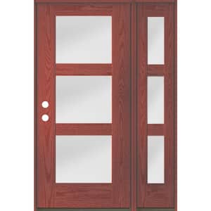 BRIGHTON Modern 50 in. x 80 in. 3-Lite Right-Hand/Inswing Satin Glass Redwood Stain Fiberglass Prehung Front Door/RSL