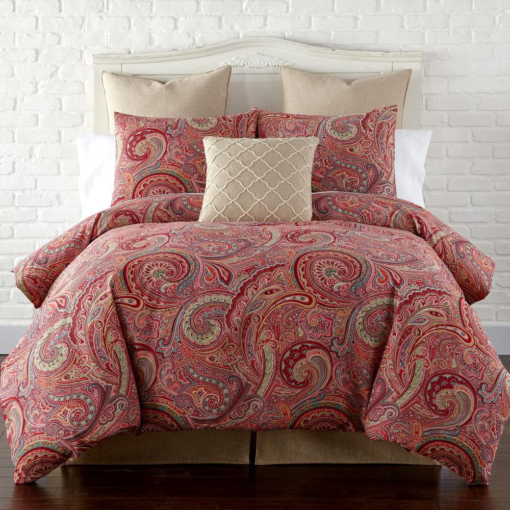 fungere lykke kontroversiel LEVTEX HOME Spruce Red Paisley Cotton Full/Queen Duvet Cover Set L40803DFQS  - The Home Depot