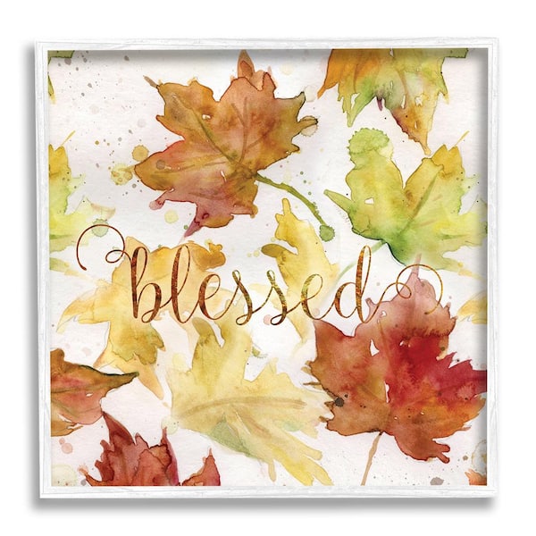 Stupell Industries Blessed Fall Maple Leaves by Carol Robinson 1 Piece Framed Graphic Print Typography Poster Art Print 12 in. x 12 in.