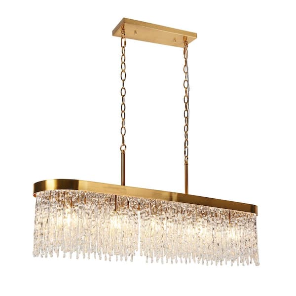 LNC Ardanidula 5-light Plating Brass Luxury Linear Chandelier for Kitchen Island with no bulbs included