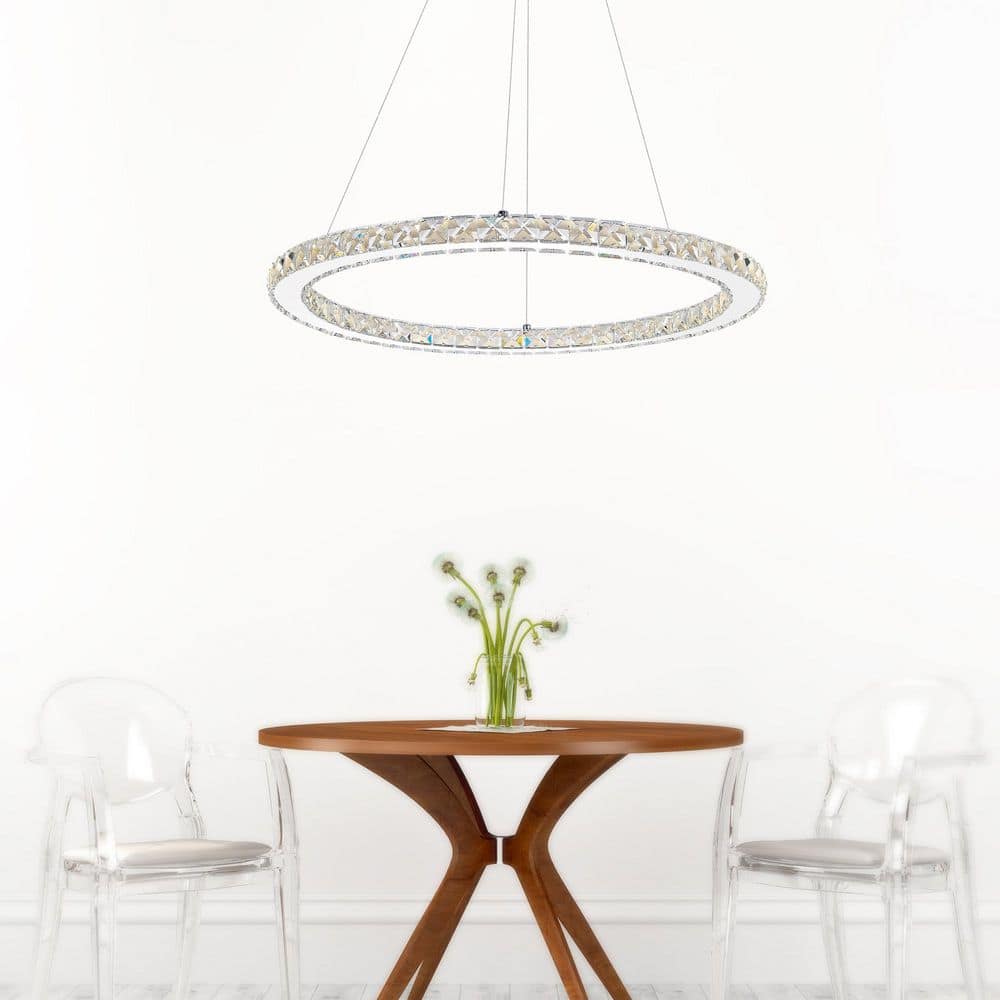 Elysian 24" Chrome and Crystal LED Halo Chandelier