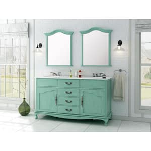 Provence 62 in. W x 22 in. D x 35 in. H Double Sink Freestanding Bath Vanity in Vintage Turquoise with White Marble Top