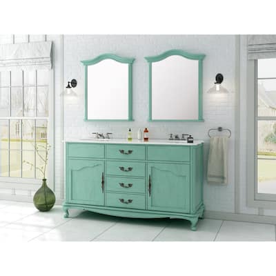 Provence 62 in. W x 22 in. D Vanity in Vintage Torquoise with Marble Vanity Top in White with White Basin