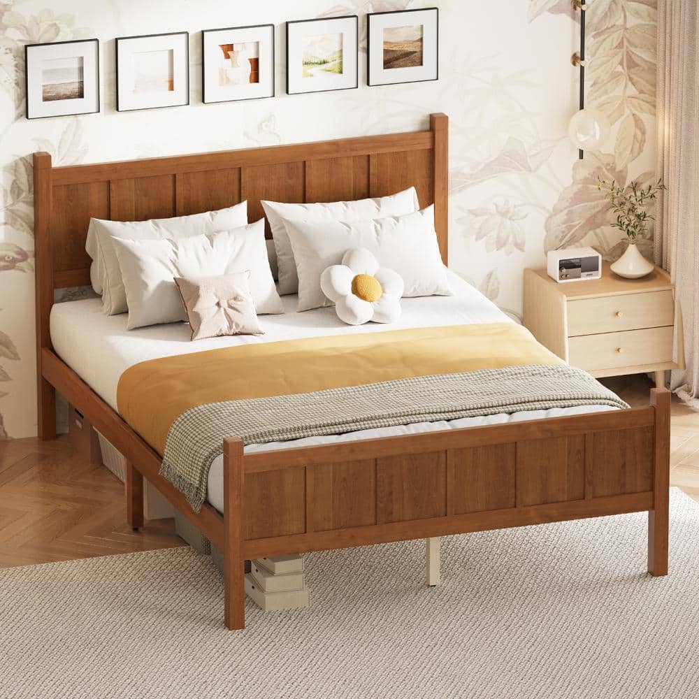 Light Walnut Minimalist Modern Full Size Platform Bed with Headboard and Footboard price history on PriceWatchPro