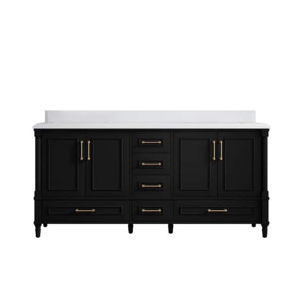 Willow Collections Hudson 72 in. W x 22 in. D x 36 in. H Double Sink Bath Vanity in Black with Cove Edge White Quartz Top