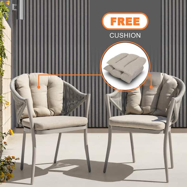 Nuu Garden Aluminum and Woven Rope Outdoor Arm Dining Chair