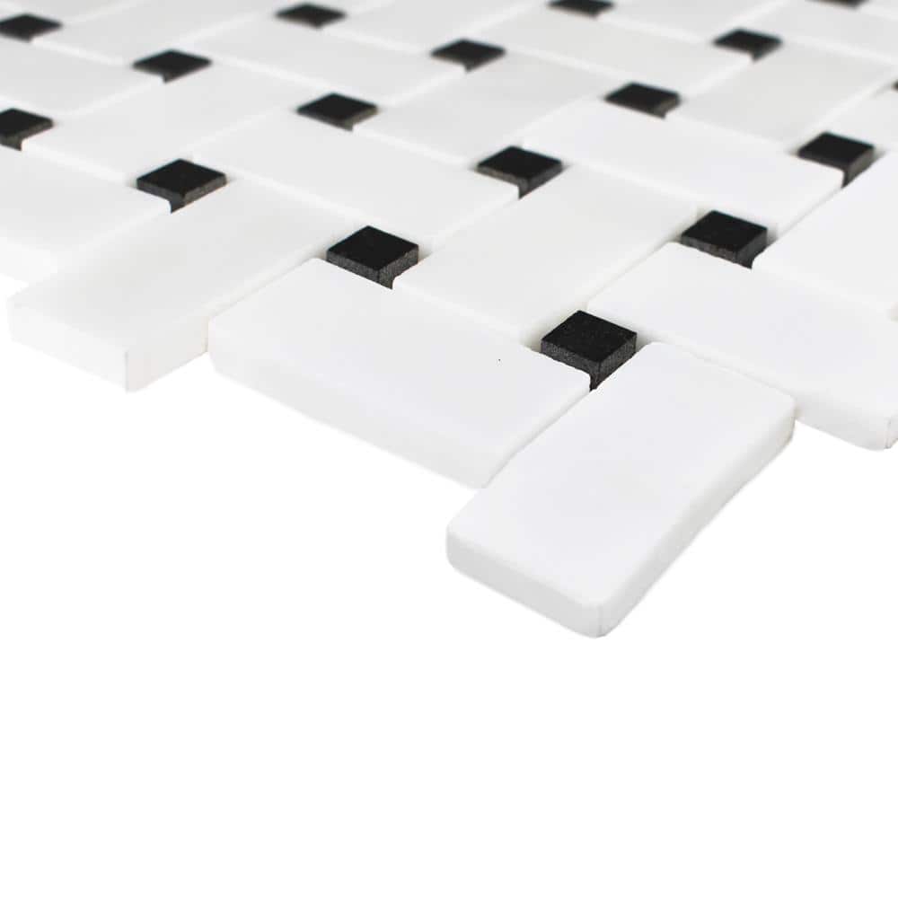 12x12 White and Black Marble Basketweave Mosaic Tile
