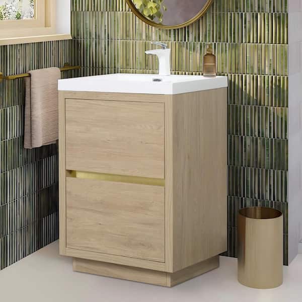 Lafarre 23.62 in. W x 19.69 in. D Freestanding Bath Vanity in Natural Oak with Gloss White Resin Top Assembled