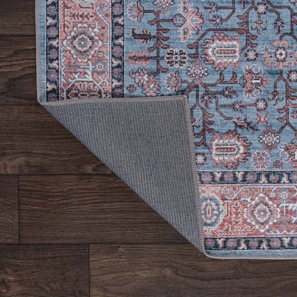 Persian-Inspired Blue and Red Chenille Washable Area Rug