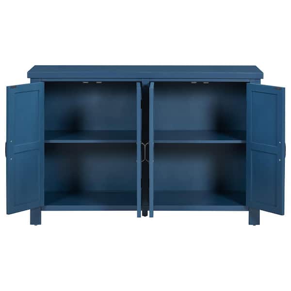 Navy Wood 51 in. Sideboards with 4-Door Storage,Adjustable Shelves and Retro Atimon Handles Ideal for Dining Table Area