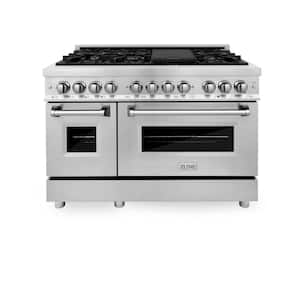 48 in. 7 Burner Double Oven Dual Fuel Range in Stainless Steel