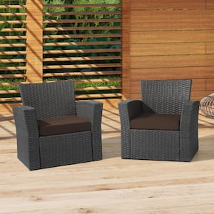 FadingFree (Set of 2) 20 in. x 19.5 in. x 4 in. Outdoor Patio Thick Square Lounge Chair Seat Cushions with Ties in Brown