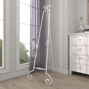 61 in. White Metal Large Adjustable Display Stand Floor 3 Tier Scroll Easel with Chain Support