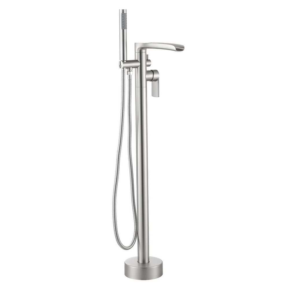 Single Handle Waterfall Freestanding Bathtub Faucet Floor Mount Tub Filler with Handheld Spray in Brushed Nickel price history on PriceWatchPro